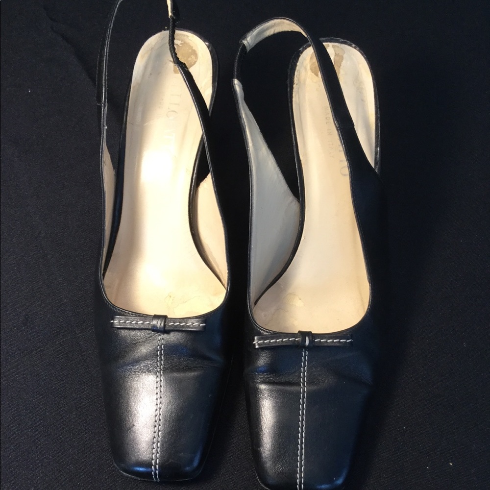 Bellofatto Black Leather White Stitch Strap Heel 8